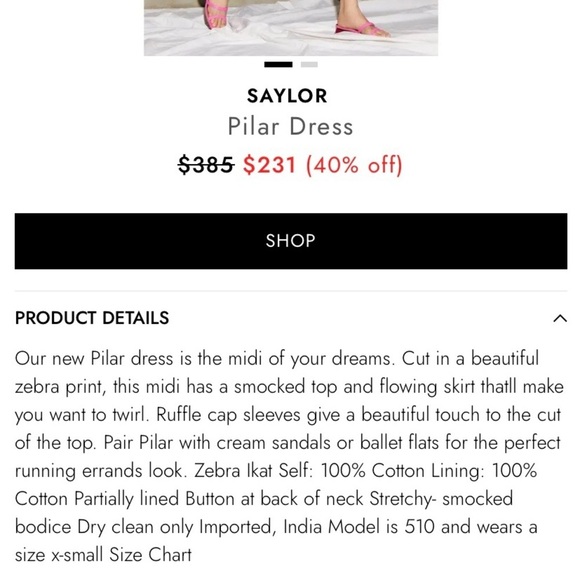 SAYLOR Pilar Smocked Midi Dress Medium Zebra Blue White Print - Picture 13 of 15